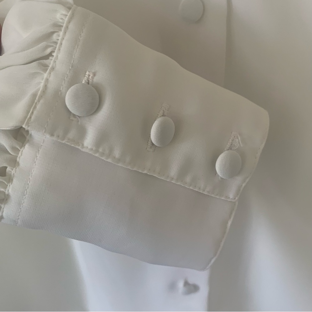 Vintage Chaus White Pleated Collar Button-Front Blouse Size 8 - Picture 6 of 7